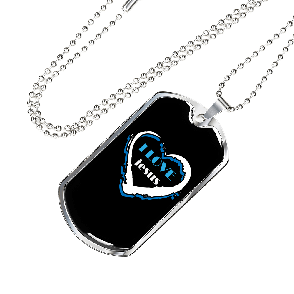 Jesus Love Christian Necklace Stainless Steel or 18k Gold Dog Tag 24" Chain-Express Your Love Gifts