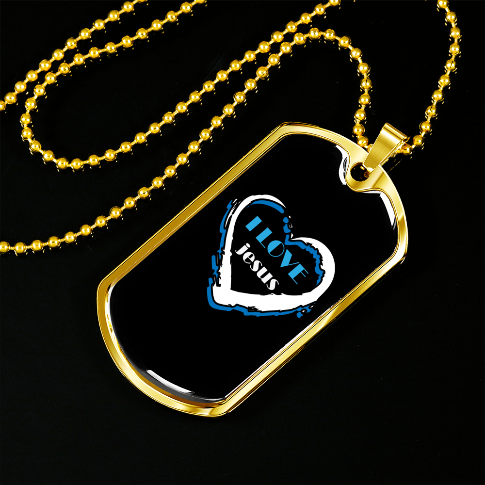 Jesus Love Christian Necklace Stainless Steel or 18k Gold Dog Tag 24" Chain-Express Your Love Gifts