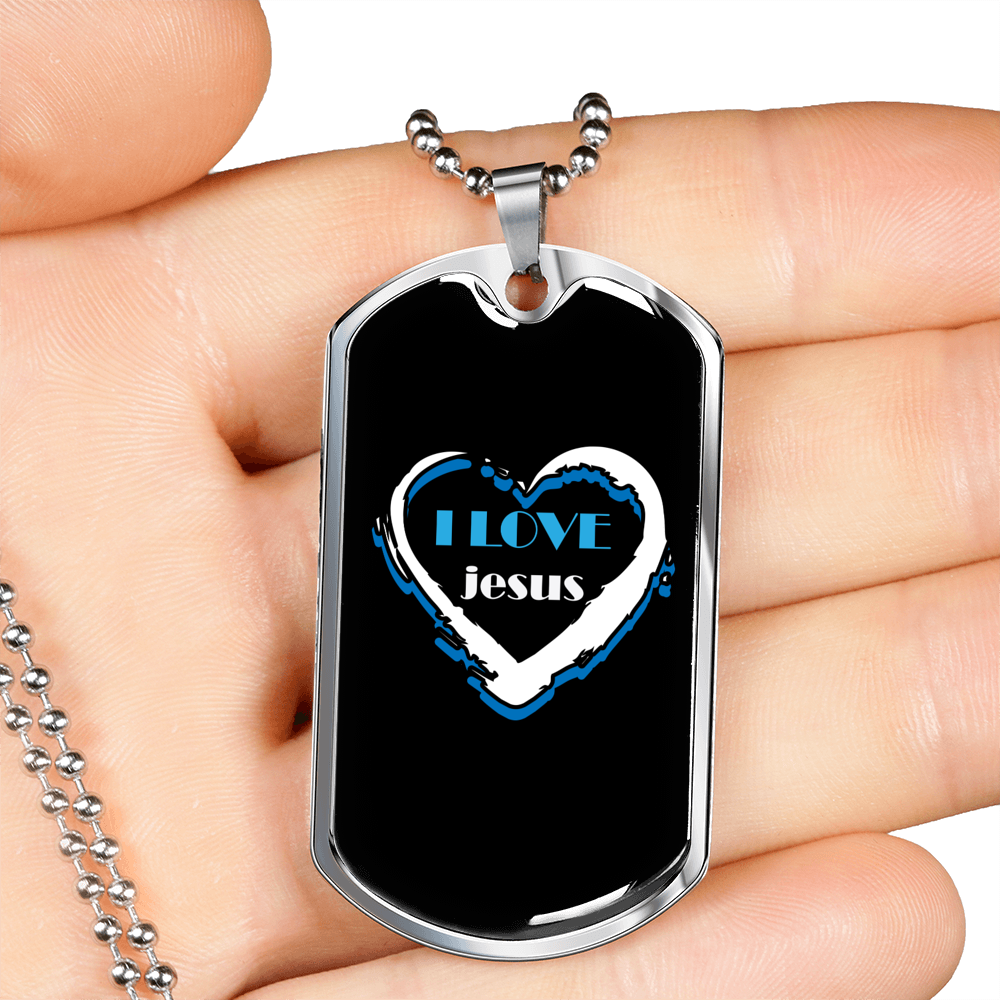 Jesus Love Christian Necklace Stainless Steel or 18k Gold Dog Tag 24" Chain-Express Your Love Gifts