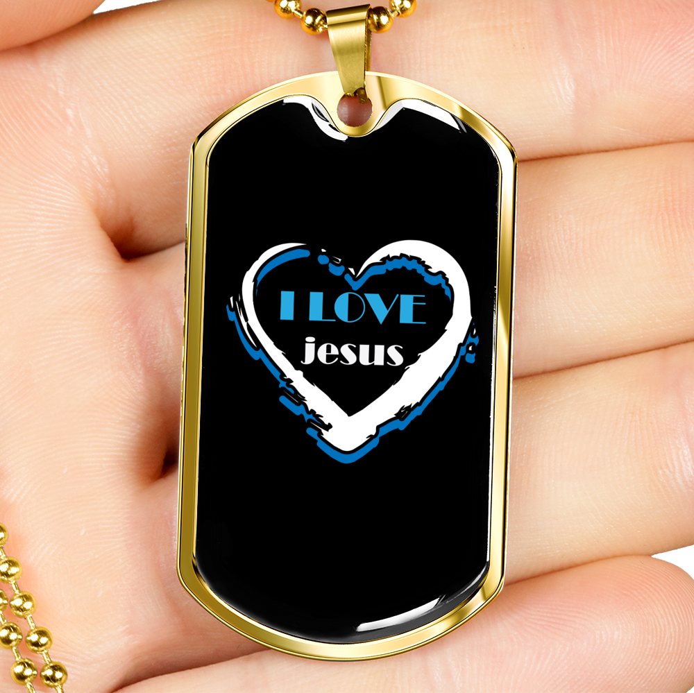 Jesus Love Christian Necklace Stainless Steel or 18k Gold Dog Tag 24" Chain-Express Your Love Gifts