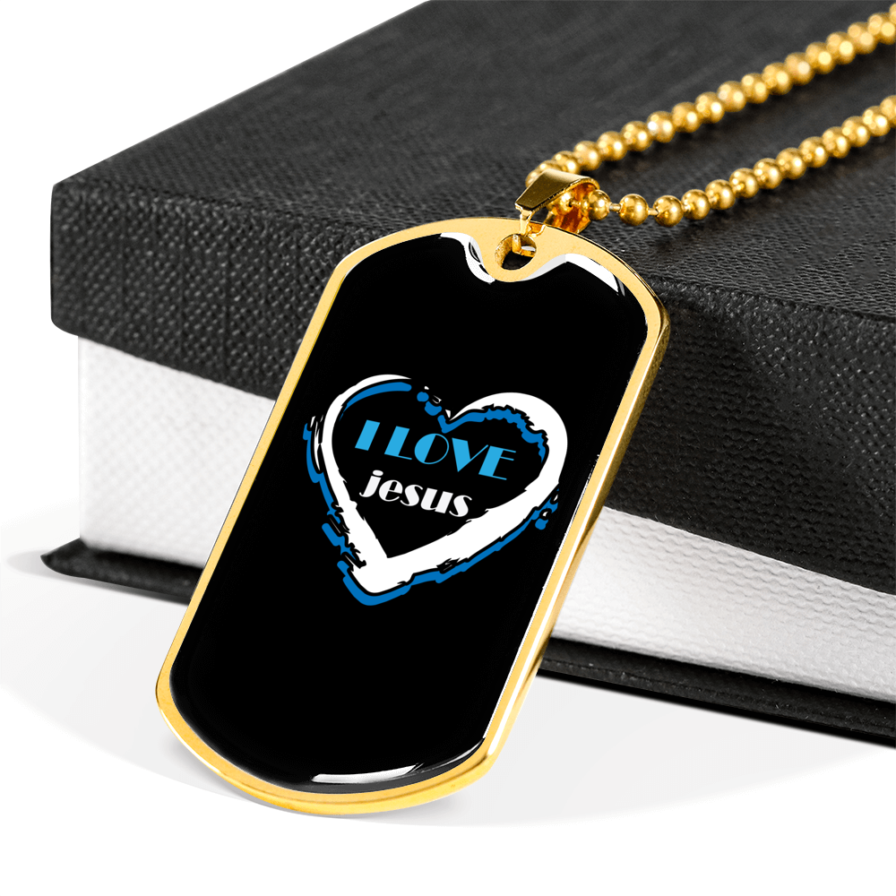 Jesus Love Christian Necklace Stainless Steel or 18k Gold Dog Tag 24" Chain-Express Your Love Gifts