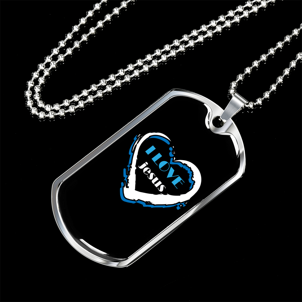 Jesus Love Christian Necklace Stainless Steel or 18k Gold Dog Tag 24" Chain-Express Your Love Gifts