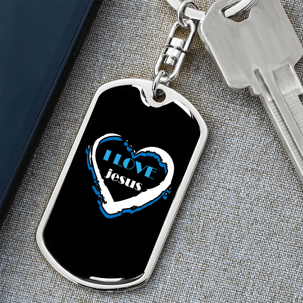 Jesus Love Keychain Stainless Steel or 18k Gold Dog Tag Keyring-Express Your Love Gifts