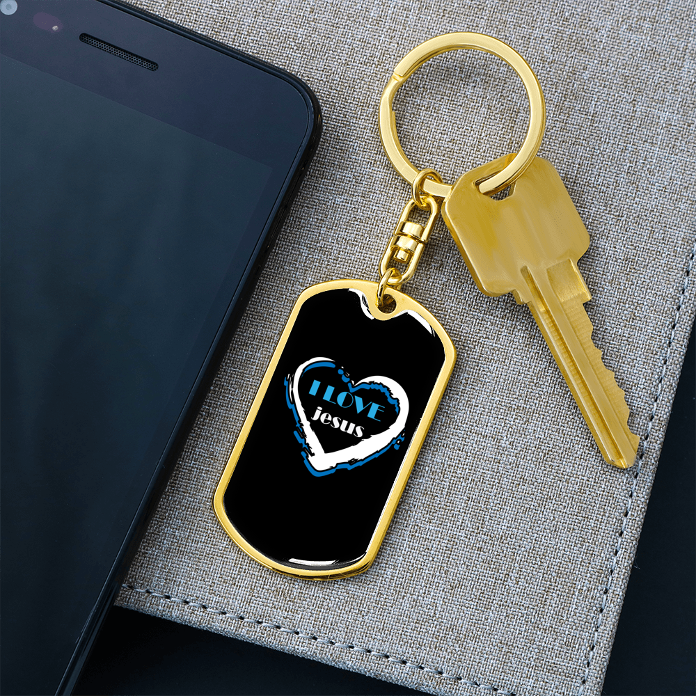 Jesus Love Keychain Stainless Steel or 18k Gold Dog Tag Keyring-Express Your Love Gifts
