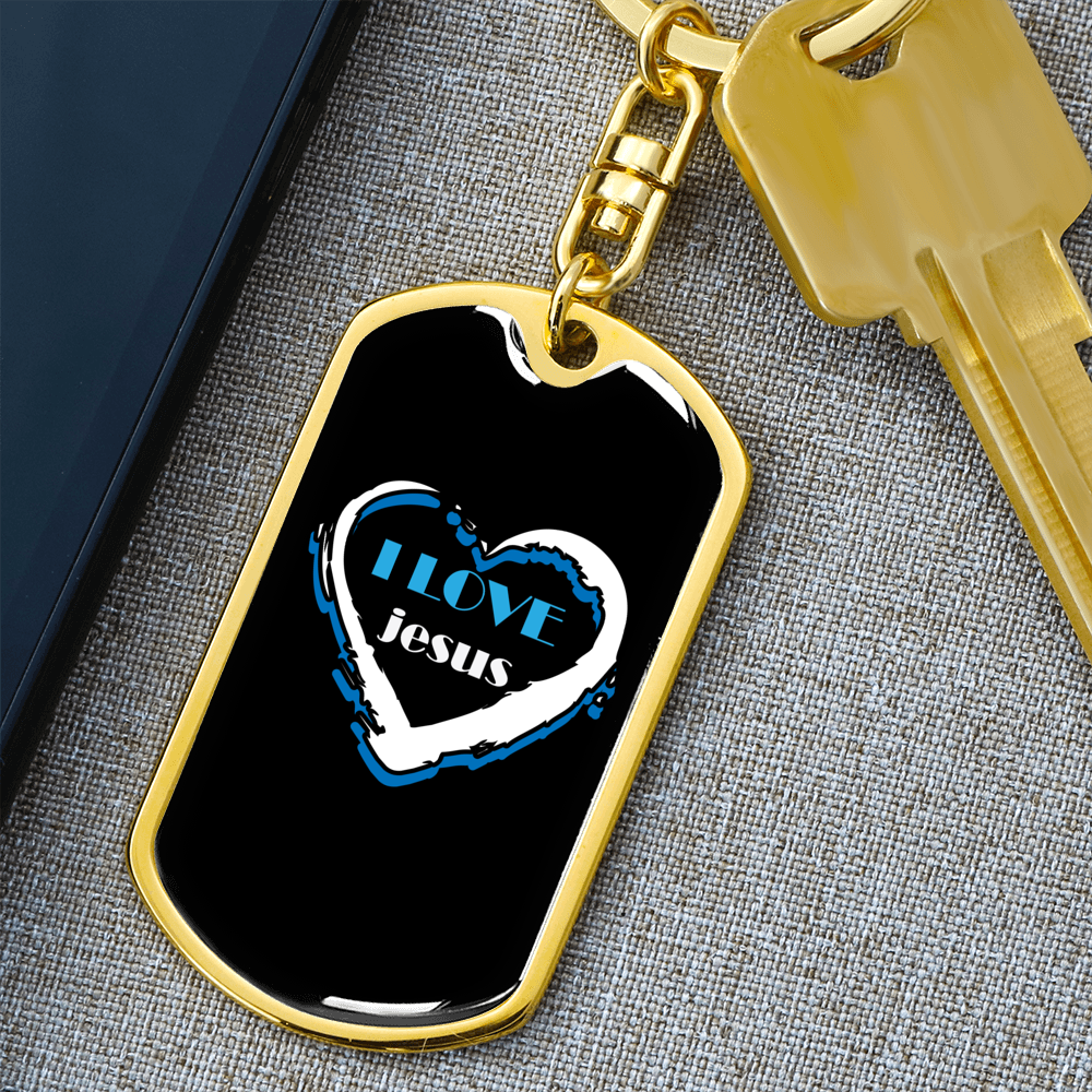 Jesus Love Keychain Stainless Steel or 18k Gold Dog Tag Keyring-Express Your Love Gifts