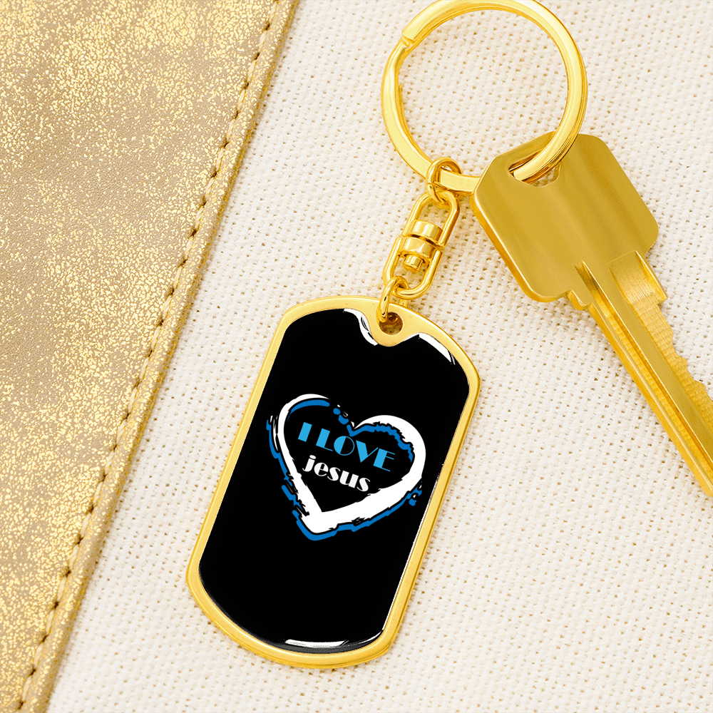 Jesus Love Keychain Stainless Steel or 18k Gold Dog Tag Keyring-Express Your Love Gifts