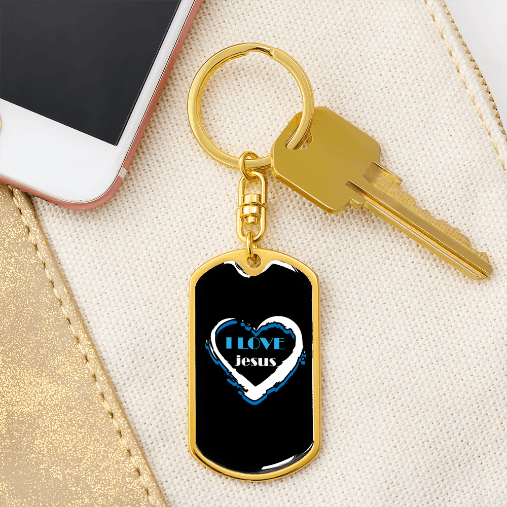 Jesus Love Keychain Stainless Steel or 18k Gold Dog Tag Keyring-Express Your Love Gifts