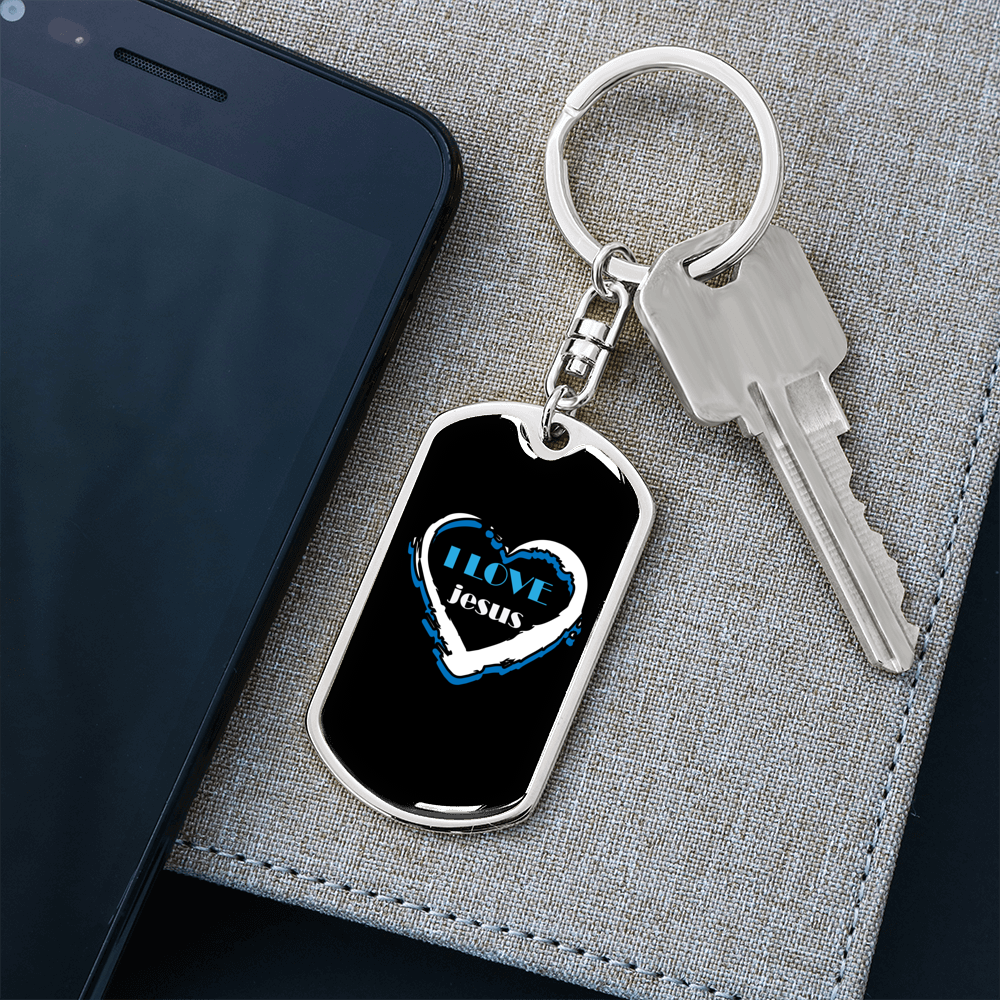 Jesus Love Keychain Stainless Steel or 18k Gold Dog Tag Keyring-Express Your Love Gifts