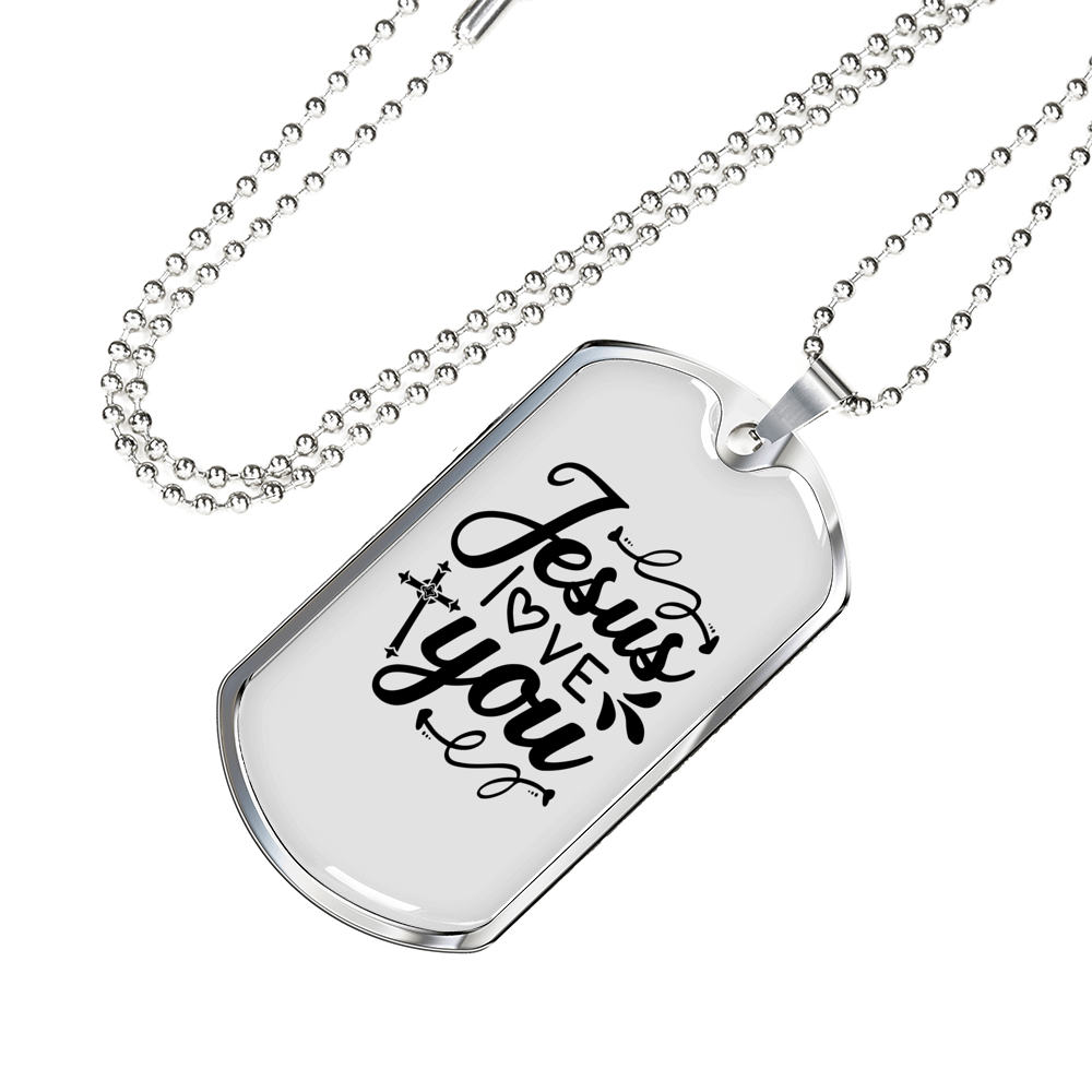 Jesus Love You Christian Necklace Stainless Steel or 18k Gold Dog Tag 24" Chain-Express Your Love Gifts