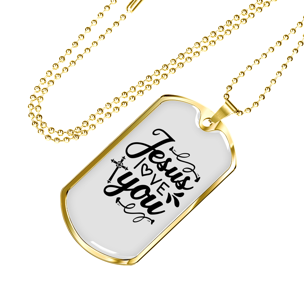 Jesus Love You Christian Necklace Stainless Steel or 18k Gold Dog Tag 24" Chain-Express Your Love Gifts