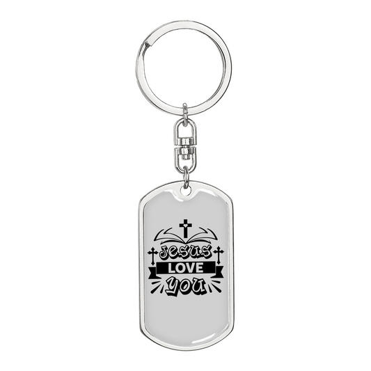 Jesus Love You Crosses Keychain Stainless Steel or 18k Gold Dog Tag Keyring-Express Your Love Gifts