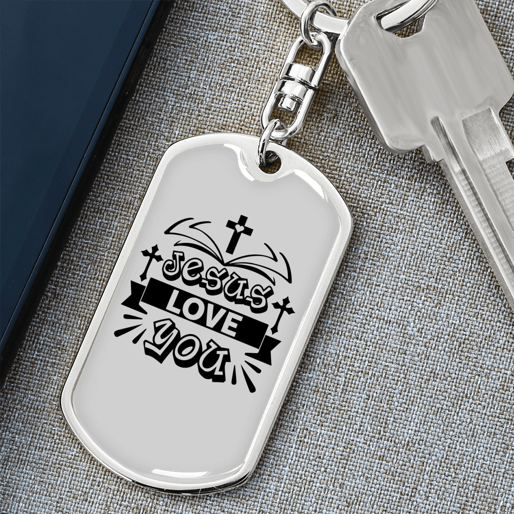 Jesus Love You Crosses Keychain Stainless Steel or 18k Gold Dog Tag Keyring-Express Your Love Gifts