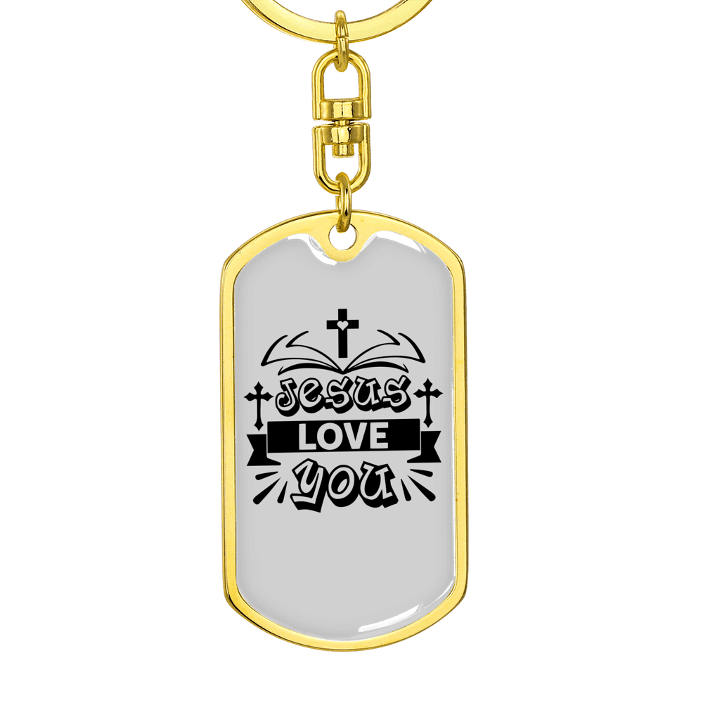 Jesus Love You Crosses Keychain Stainless Steel or 18k Gold Dog Tag Keyring-Express Your Love Gifts