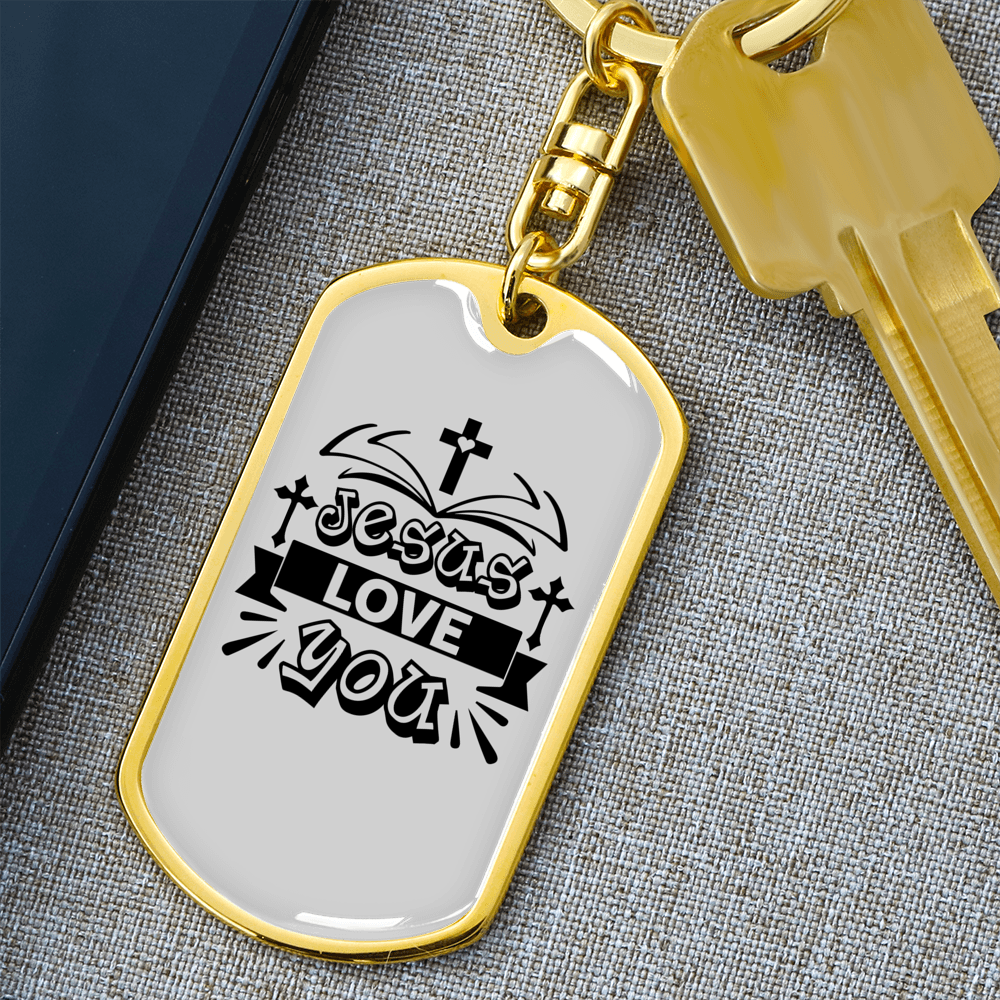 Jesus Love You Crosses Keychain Stainless Steel or 18k Gold Dog Tag Keyring-Express Your Love Gifts