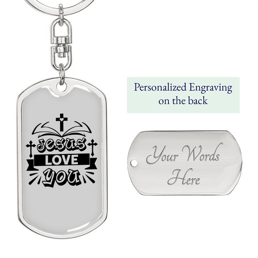 Jesus Love You Crosses Keychain Stainless Steel or 18k Gold Dog Tag Keyring-Express Your Love Gifts
