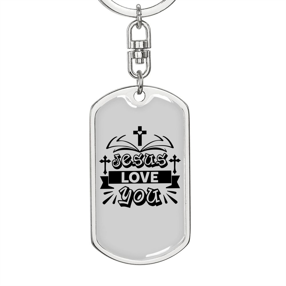 Jesus Love You Crosses Keychain Stainless Steel or 18k Gold Dog Tag Keyring-Express Your Love Gifts