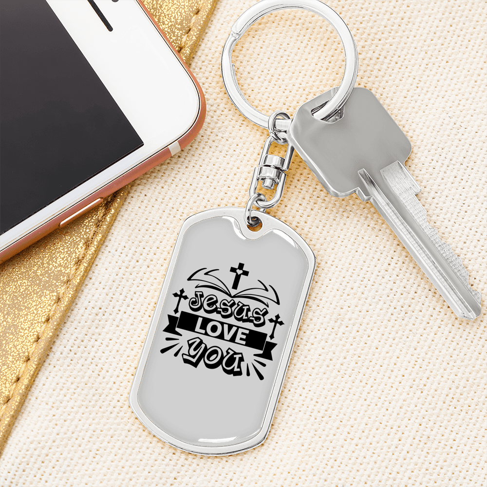 Jesus Love You Crosses Keychain Stainless Steel or 18k Gold Dog Tag Keyring-Express Your Love Gifts