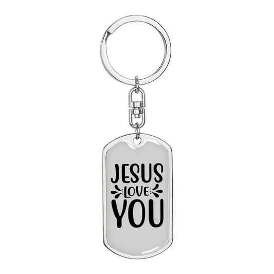 Jesus Love You Plain Keychain Stainless Steel or 18k Gold Dog Tag Keyring-Express Your Love Gifts