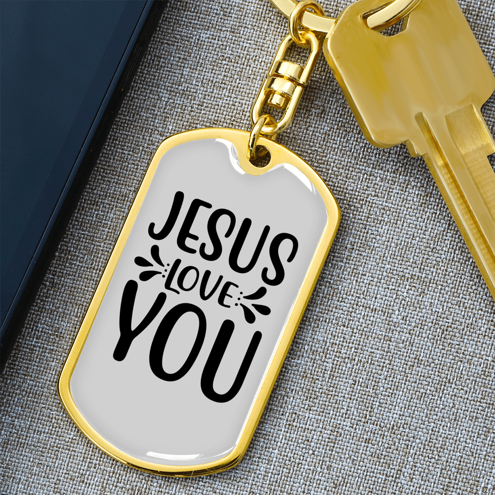 Jesus Love You Plain Keychain Stainless Steel or 18k Gold Dog Tag Keyring-Express Your Love Gifts