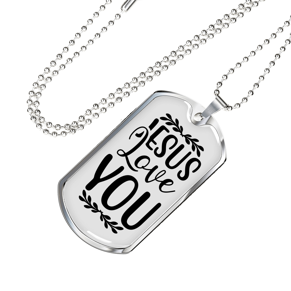 Jesus Love You With Symbols Christian Necklace Stainless Steel or 18k Gold Dog Tag 24" Chain-Express Your Love Gifts