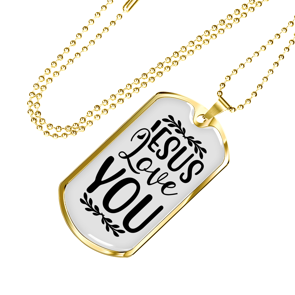 Jesus Love You With Symbols Christian Necklace Stainless Steel or 18k Gold Dog Tag 24" Chain-Express Your Love Gifts