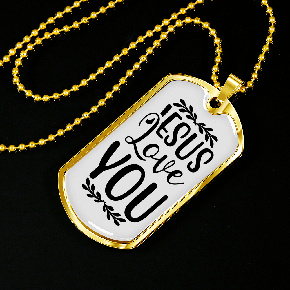 Jesus Love You With Symbols Christian Necklace Stainless Steel or 18k Gold Dog Tag 24" Chain-Express Your Love Gifts