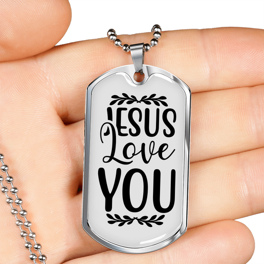 Jesus Love You With Symbols Christian Necklace Stainless Steel or 18k Gold Dog Tag 24" Chain-Express Your Love Gifts