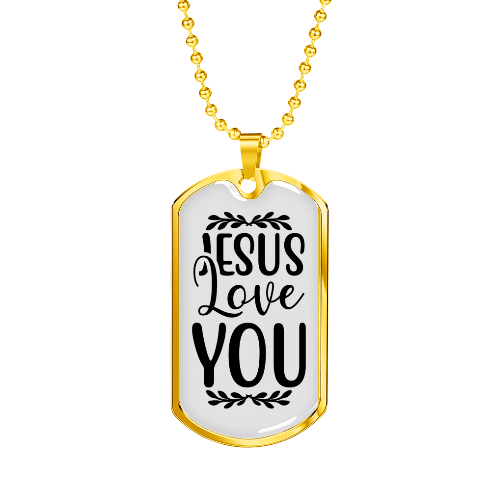 Jesus Love You With Symbols Christian Necklace Stainless Steel or 18k Gold Dog Tag 24" Chain-Express Your Love Gifts