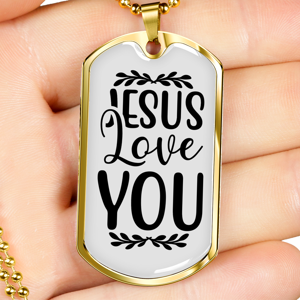 Jesus Love You With Symbols Christian Necklace Stainless Steel or 18k Gold Dog Tag 24" Chain-Express Your Love Gifts
