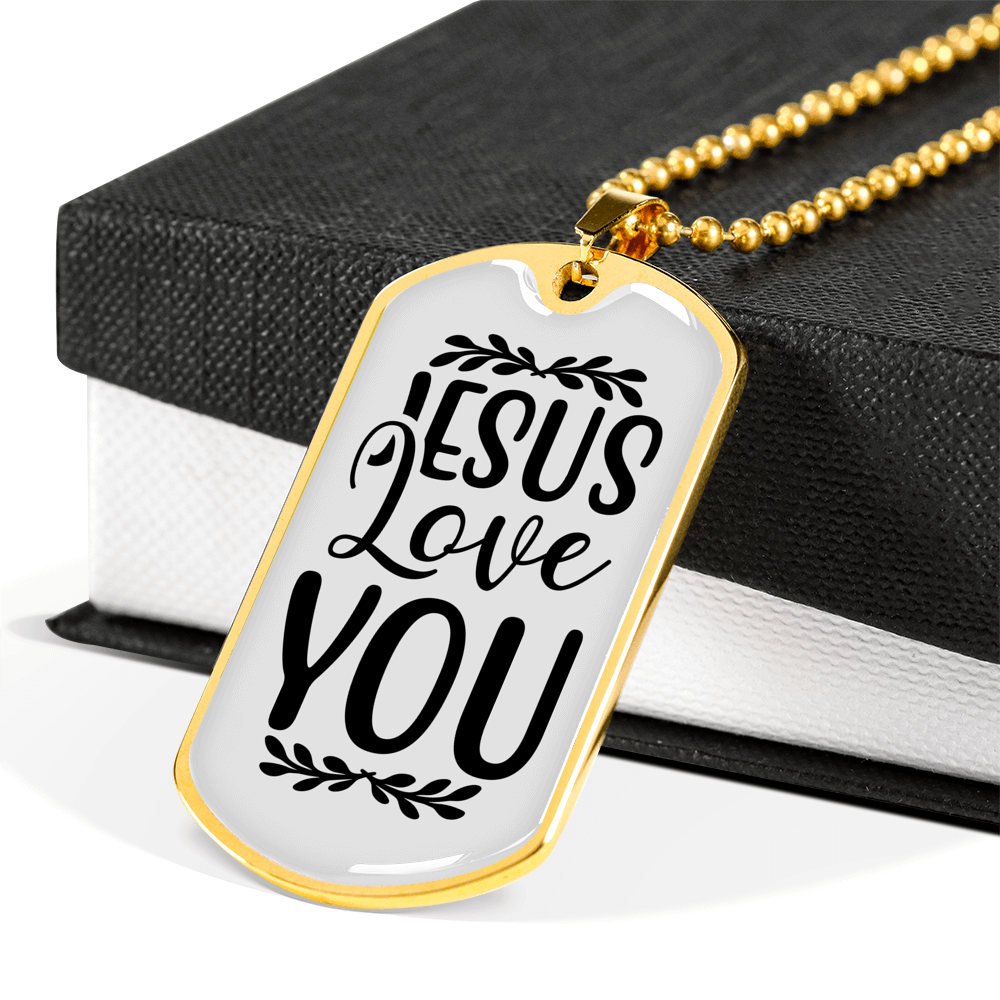 Jesus Love You With Symbols Christian Necklace Stainless Steel or 18k Gold Dog Tag 24" Chain-Express Your Love Gifts