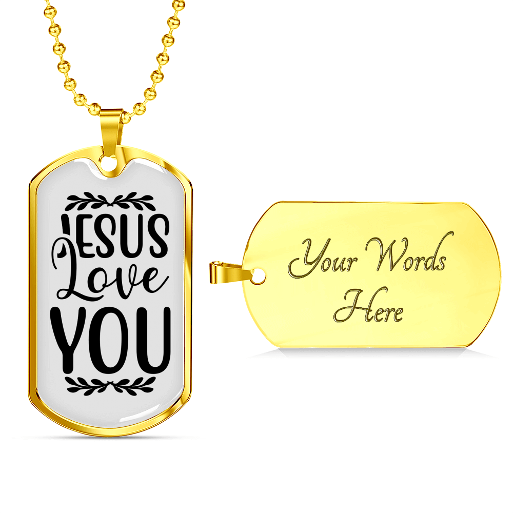 Jesus Love You With Symbols Christian Necklace Stainless Steel or 18k Gold Dog Tag 24" Chain-Express Your Love Gifts