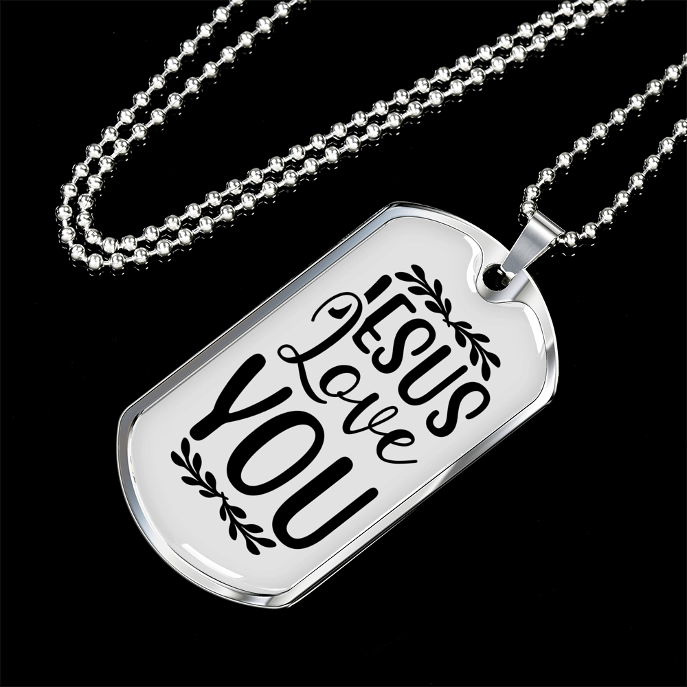 Jesus Love You With Symbols Christian Necklace Stainless Steel or 18k Gold Dog Tag 24" Chain-Express Your Love Gifts