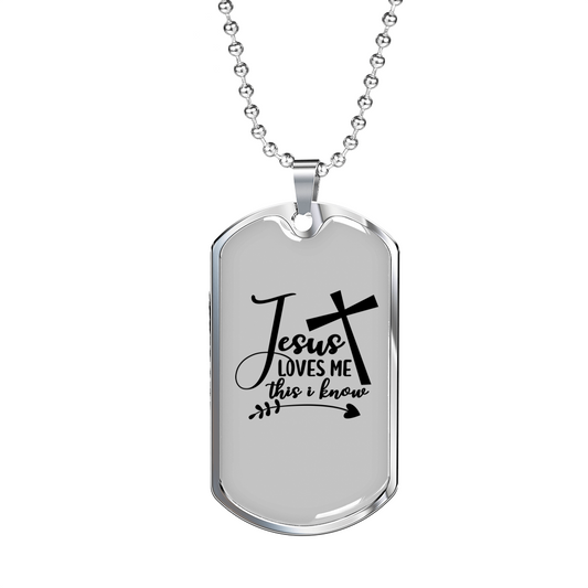 Jesus Loves Me Christian Necklace Stainless Steel or 18k Gold Dog Tag 24" Chain-Express Your Love Gifts