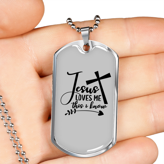 Jesus Loves Me Christian Necklace Stainless Steel or 18k Gold Dog Tag 24" Chain-Express Your Love Gifts