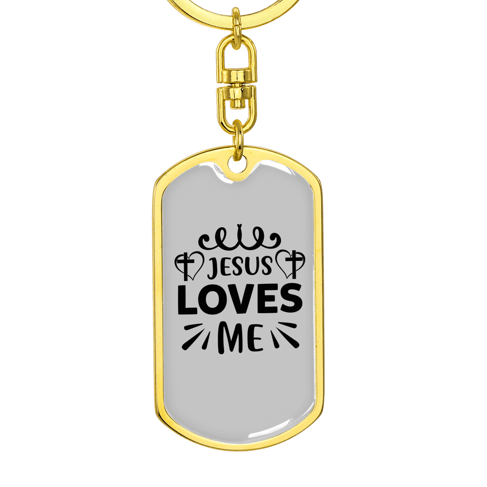 Jesus Loves Me Cross Heart Keychain Stainless Steel or 18k Gold Dog Tag Keyring-Express Your Love Gifts