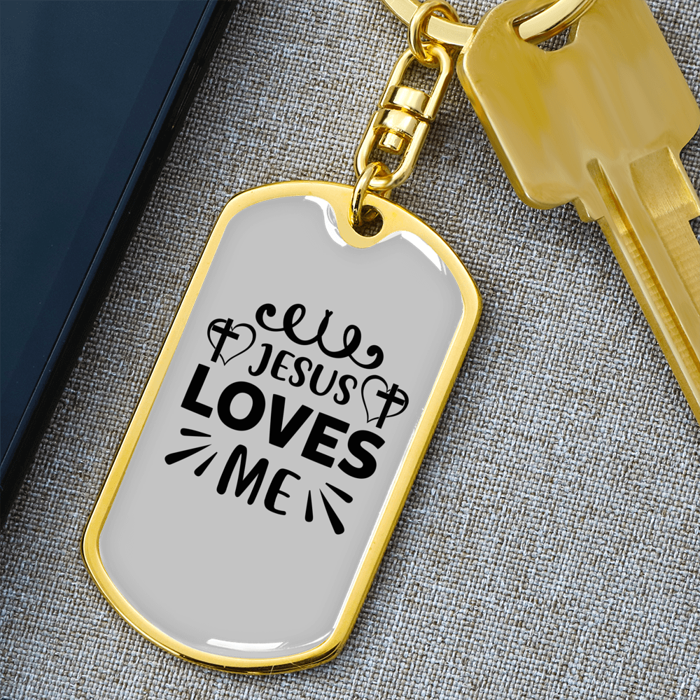 Jesus Loves Me Cross Heart Keychain Stainless Steel or 18k Gold Dog Tag Keyring-Express Your Love Gifts