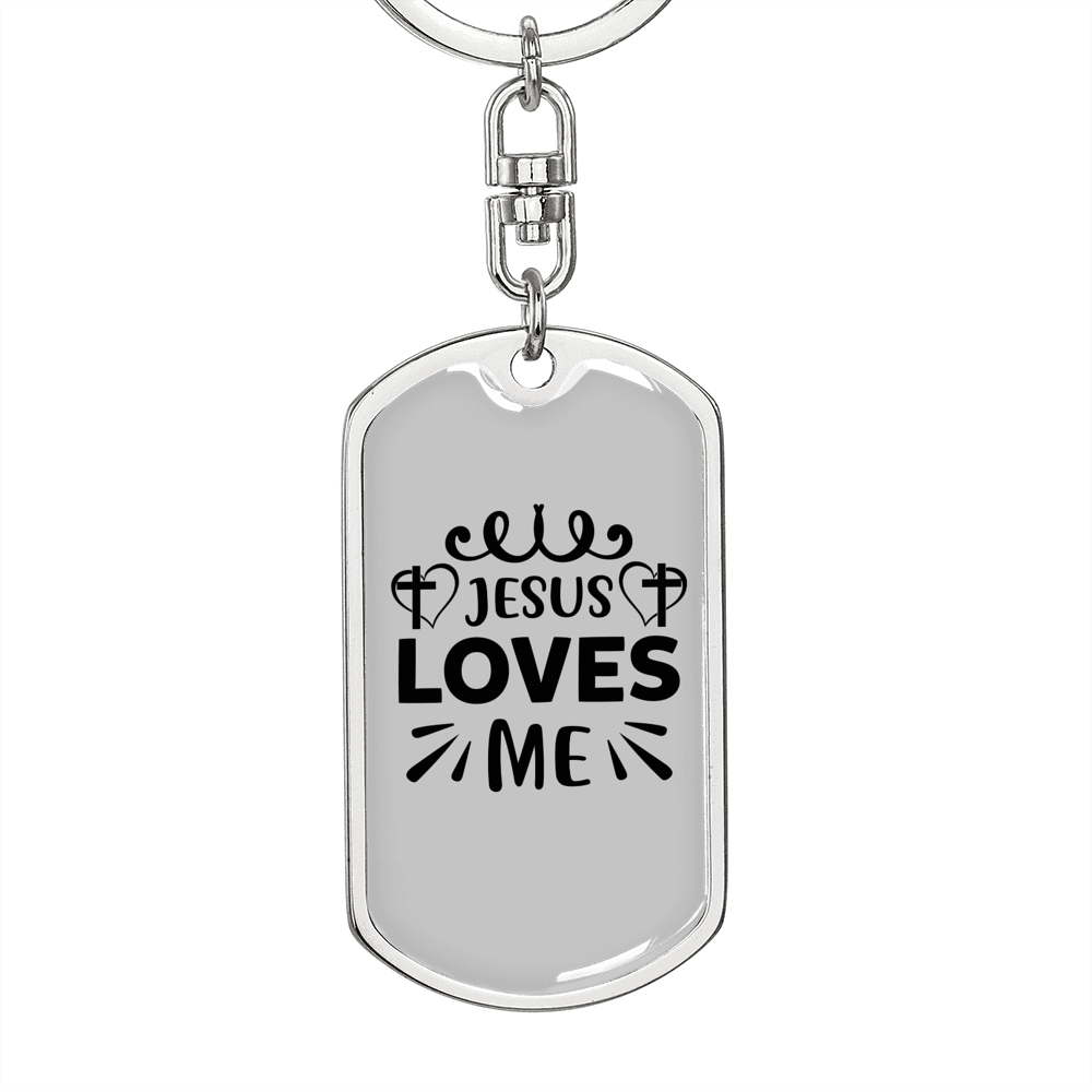 Jesus Loves Me Cross Heart Keychain Stainless Steel or 18k Gold Dog Tag Keyring-Express Your Love Gifts