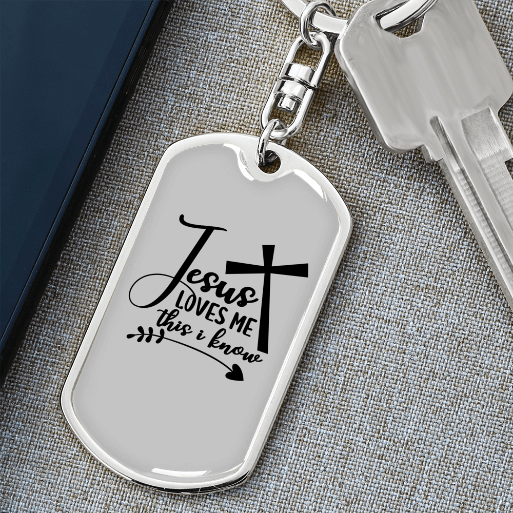 Jesus Loves Me Cross Keychain Stainless Steel or 18k Gold Dog Tag Keyring-Express Your Love Gifts