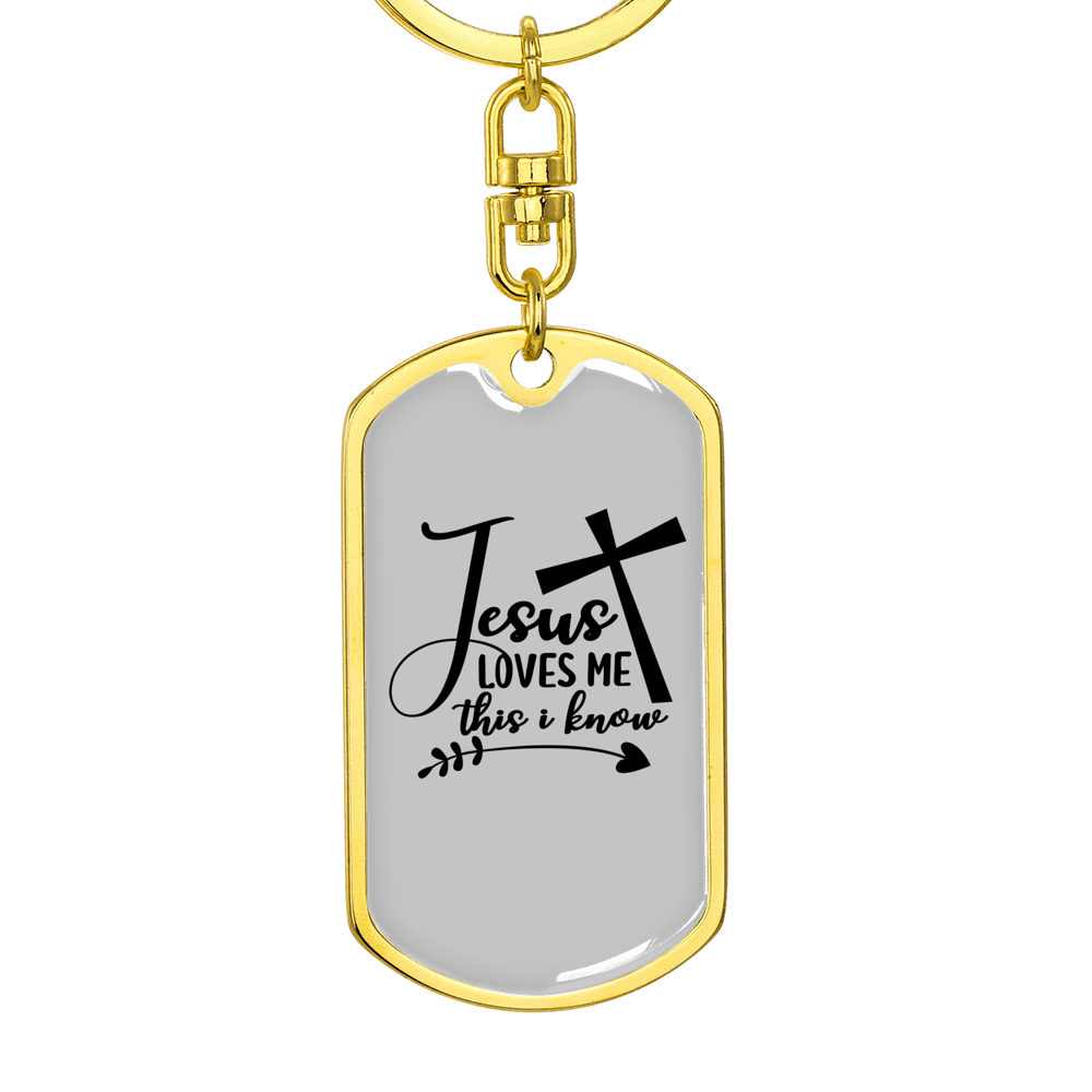 Jesus Loves Me Cross Keychain Stainless Steel or 18k Gold Dog Tag Keyring-Express Your Love Gifts