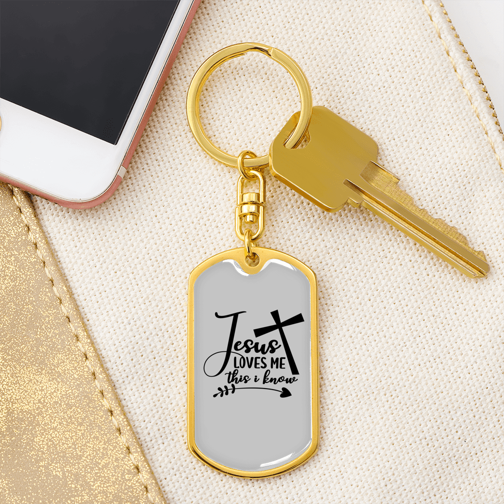 Jesus Loves Me Cross Keychain Stainless Steel or 18k Gold Dog Tag Keyring-Express Your Love Gifts