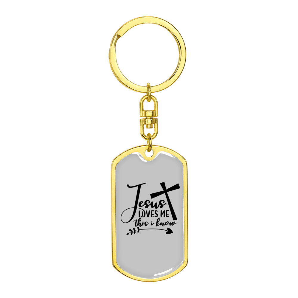 Jesus Loves Me Cross Stainless Steel or 18k Gold Premium Swivel Dog Tag Keychain