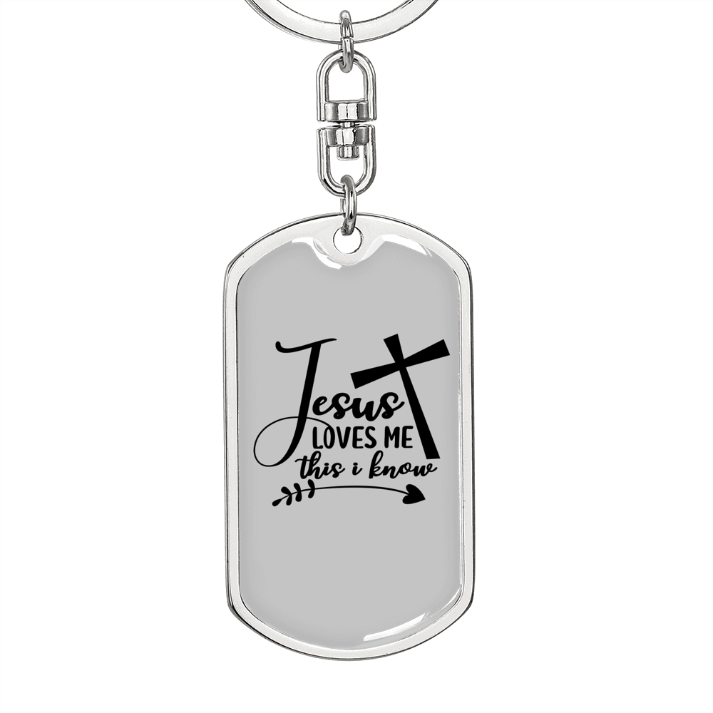 Jesus Loves Me Cross Keychain Stainless Steel or 18k Gold Dog Tag Keyring-Express Your Love Gifts