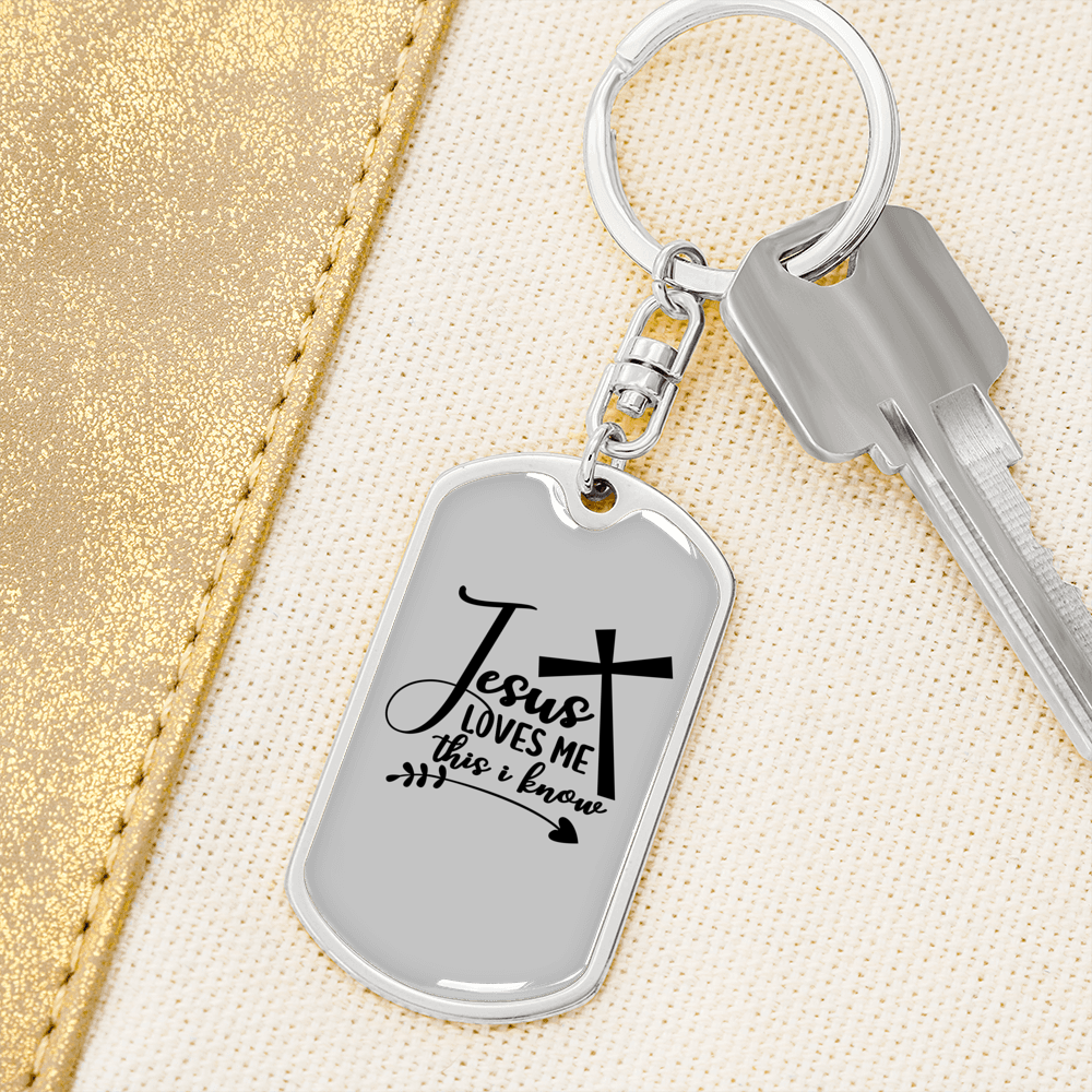 Jesus Loves Me Cross Keychain Stainless Steel or 18k Gold Dog Tag Keyring-Express Your Love Gifts