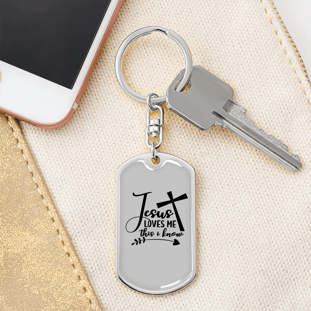 Jesus Loves Me Cross Keychain Stainless Steel or 18k Gold Dog Tag Keyring-Express Your Love Gifts