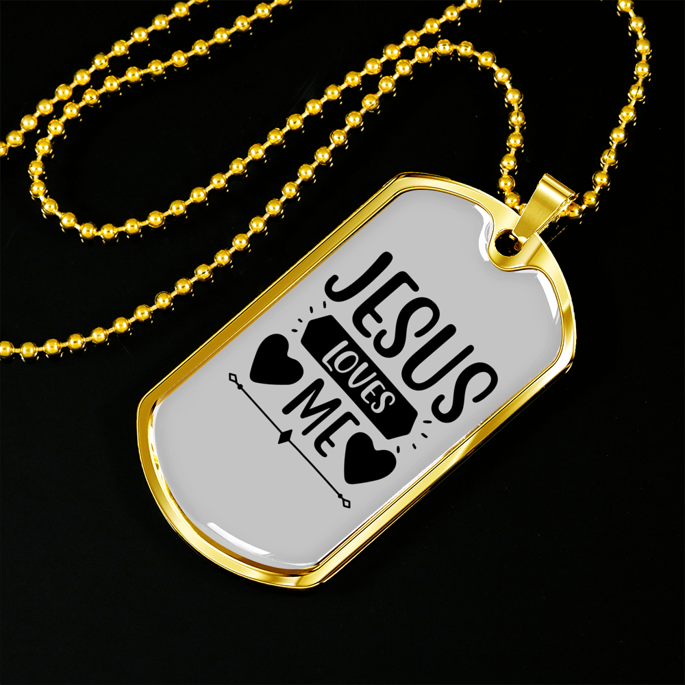 Jesus Loves Me Heart Christian Necklace Stainless Steel or 18k Gold Dog Tag 24" Chain-Express Your Love Gifts