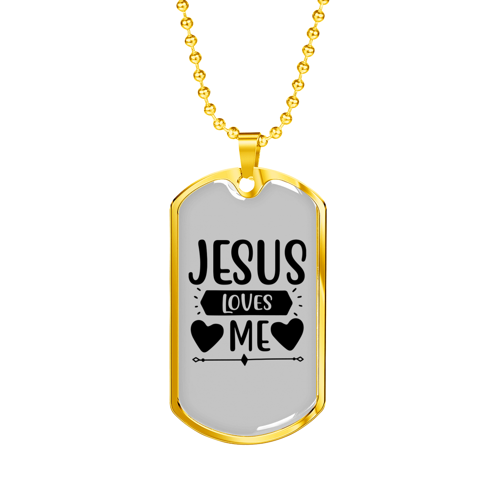 Jesus Loves Me Heart Christian Necklace Stainless Steel or 18k Gold Dog Tag 24" Chain-Express Your Love Gifts