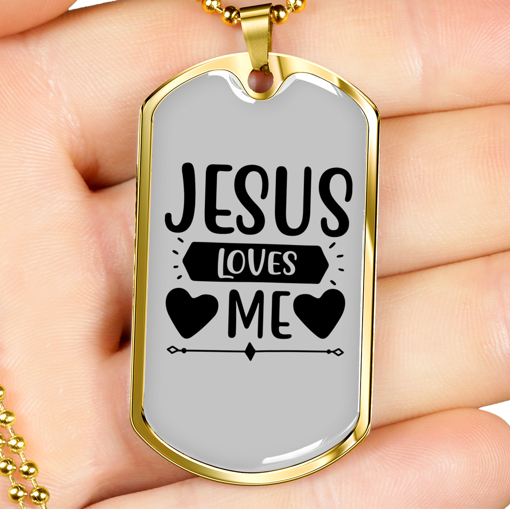 Jesus Loves Me Heart Christian Necklace Stainless Steel or 18k Gold Dog Tag 24" Chain-Express Your Love Gifts