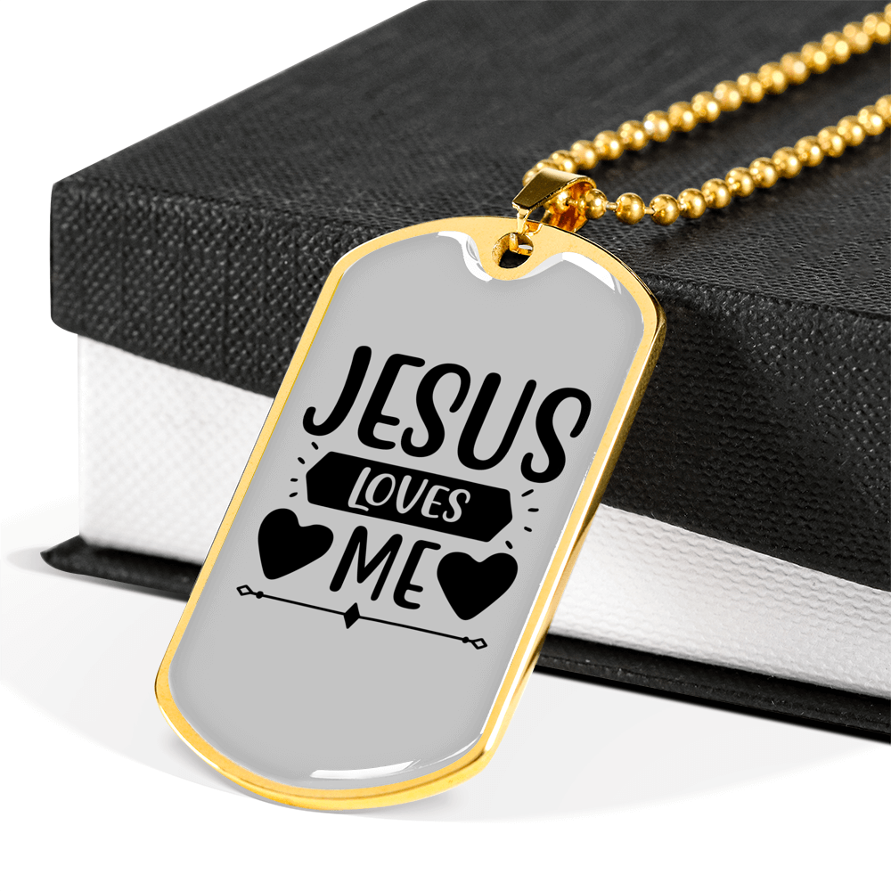 Jesus Loves Me Heart Christian Necklace Stainless Steel or 18k Gold Dog Tag 24" Chain-Express Your Love Gifts
