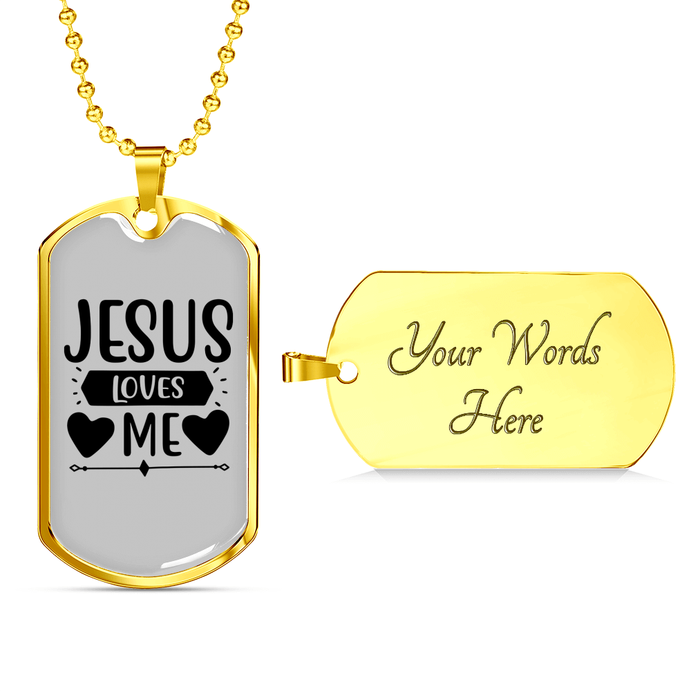 Jesus Loves Me Heart Christian Necklace Stainless Steel or 18k Gold Dog Tag 24" Chain-Express Your Love Gifts
