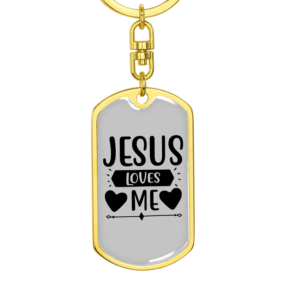 Jesus Loves Me Heart Keychain Stainless Steel or 18k Gold Dog Tag Keyring-Express Your Love Gifts